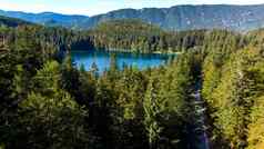高山蓝色的水湖林地fusine湖意大利无人机