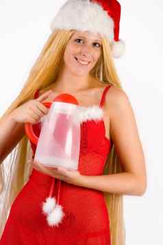 美丽的圣诞节精灵长头发热水瓶