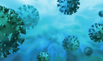 渲染冠状病毒模型蓝色的背景
