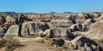 画沙漠阳光明媚的一天多样化的沉积岩石