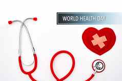 世界健康一天医疗保健医疗概念红色的听诊器