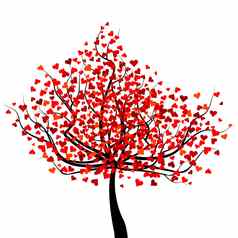 快乐情人节一天树红色的心形状叶子