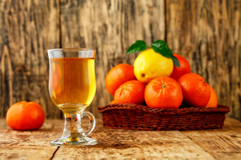 柑橘类茶玻璃杯背景普通话柠檬水果模糊