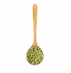 绿豆豆子木勺子孤立的白色使用健康护理