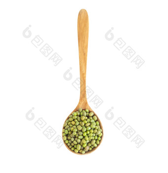 绿豆豆子木勺子孤立的白色使用健康护理