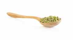 绿豆豆木勺子孤立的白色使用健康护理