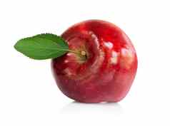 新鲜的红色的苹果水果绿色叶孤立的白色背气