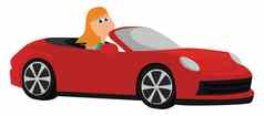 女孩红色的车插图向量白色背景