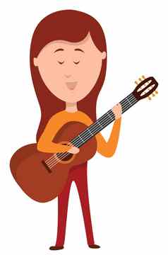 女人玩吉他插图向量白色背景