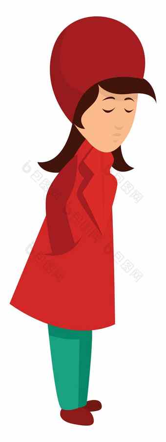女人红色的<strong>外套</strong>插图向量白色背景