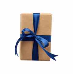 盒子包装棕色（的）卡夫纸系蓝色的丝带