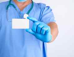 医生无菌乳胶手套蓝色的统一的持有空白