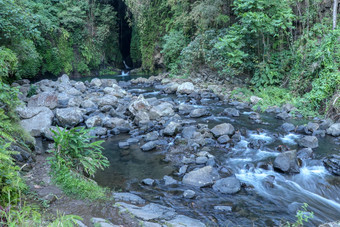 山<strong>河床</strong>上巨石不断上升的表面野生热带丛林衬里<strong>河床</strong>上自然的地方