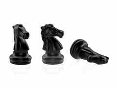 集黑色的骑士国际象棋块战斗孤立的白色引入