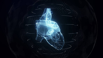 在<strong>解剖</strong>学上正确的蓝色的数字人类心未来主义的粒子<strong>心脏</strong>扫描