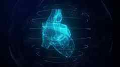 在解剖学上正确的蓝色的数字人类心未来主义的粒子心脏扫描