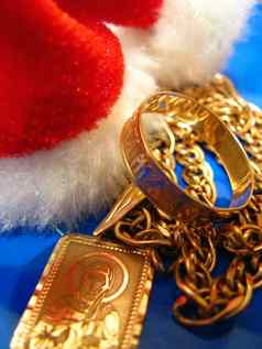 礼物一年黄金黑暗蓝色的背景链环圣诞节