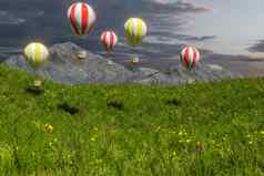 飞行热空气气球草场呈现
