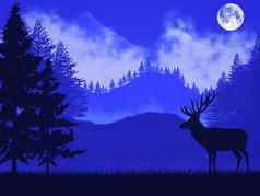 蓝色的山景观轮廓鹿