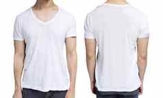 白色空白v领衬衫人类身体图形设计模拟