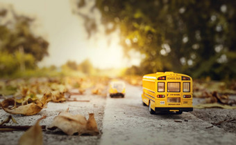 黄色的学校公共汽车<strong>玩具模型</strong>国家路