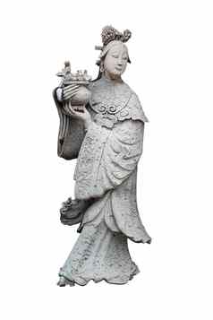木雕像女人壶白色背景剪辑