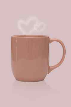 粉红色的陶瓷杯子咖啡杯心烟孤立的粉红色的