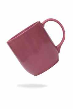 粉红色的陶瓷杯子咖啡杯影子孤立的白色