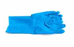 蓝色的橡胶手套清洁白色背景济贫院