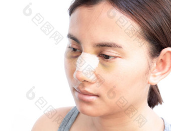 关闭脸亚洲女人鼻子塑料手术漂亮的东西或人