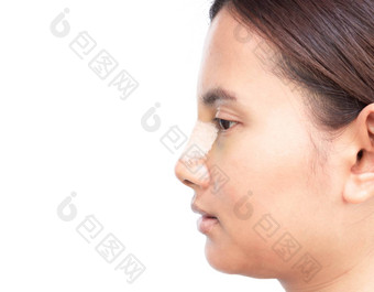 关闭脸亚洲女人鼻子塑料手术漂亮的东西或人