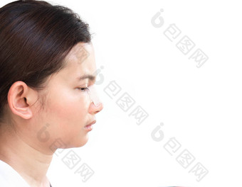 关闭一边视图脸亚洲女人鼻子塑料手术