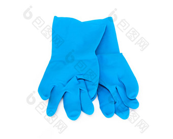 蓝色的橡胶<strong>手套清洁</strong>白色背景济贫院