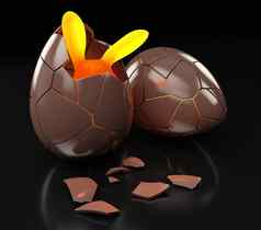 呈现巧克力复活节蛋前破碎的