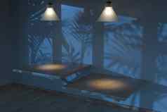 空房间阴影木地板上天花板灯呈现