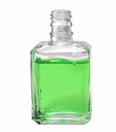 让人耳目一新绿色液体清晰的玻璃瓶孤立的