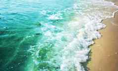 夏天背景绿松石颜色海波沙子