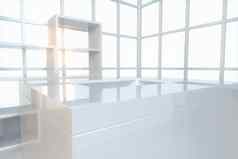 玻璃广场空房间白色背景呈现