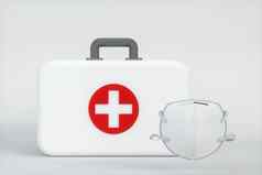 医疗工具包紧急医疗设备白色背景呈现