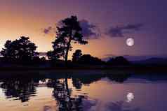月亮湖反射黑暗风景