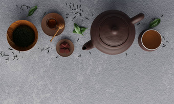 棕色（的）粘土茶壶茶杯茶杯
