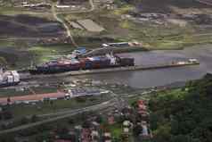 货物船只de Miraflores锁巴拿马运河巴拿马