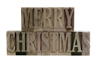 快乐圣诞节凸版印刷的金属类型