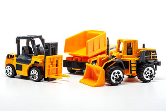 黄色的<strong>玩具</strong>重<strong>机械</strong>包括转储卡车推土机叉车