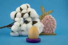 自然棉花毛茸茸的复活节兔子装饰