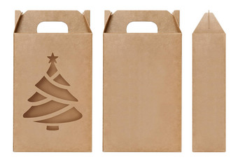 盒子棕色（的）窗口圣诞节树形状减少包装模板空卡夫盒子纸板孤立的白色背景盒子纸卡夫自然材料礼物盒子棕色（的）纸工业包装纸箱