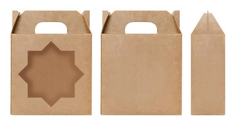 盒子棕色（的）窗口明星形状减少包装模板空卡夫盒子纸板孤立的白色背景盒子纸卡夫自然材料礼物盒子棕色（的）纸工业<strong>包装纸箱</strong>