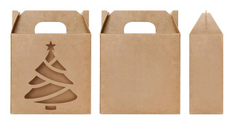 盒子棕色（的）窗口圣诞节树形状减少包装模板空卡夫盒子纸板孤立的白色背景盒子纸卡夫自然材料礼物盒子棕色（的）纸工业包装纸箱