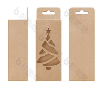 盒子<strong>包装盒</strong>子棕色（的）挂减少窗口圣诞节树形状开放空白<strong>模板设计</strong>产品包