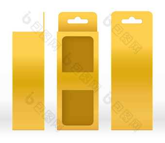 挂盒子黄金窗口形状减少包装模板空白奢侈品空盒子金模板设计产品包礼物盒子黄金盒子包装纸卡夫纸板包